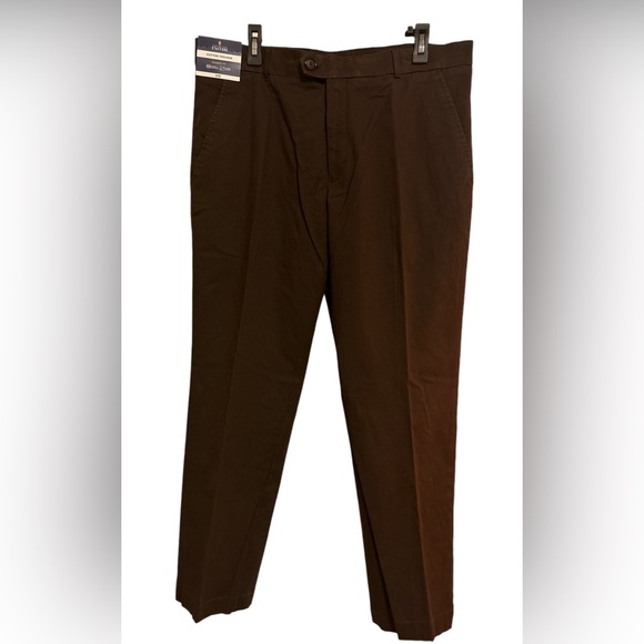 NWT Men’s STAFFORD Classic Fit COTTON TROUSER WAISTBAND DRESS PANTS 36x29 BROWN - Picture 1 of 12